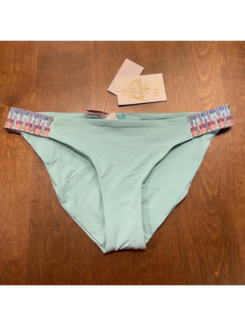 BECCA Fiesta Avery Low Rise Bikini Bottom Women's Size Medium Pastel Side Tab - Picture 4 of 7